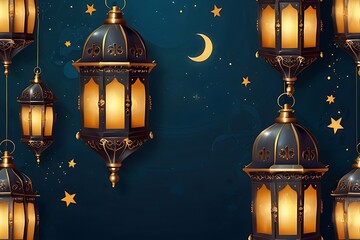 Obraz premium old lantern on the walleid mubarak greeting card vector