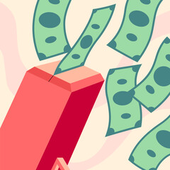 A red magnet attracting flying dollar bills symbolizing wealth attraction and financial success