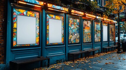 Blank Storefront Display Cases with Colorful Frames