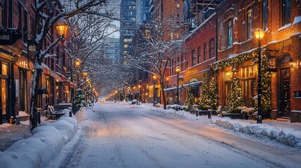 Fototapeta premium A Magical Snowy Street in Winter Wonderland