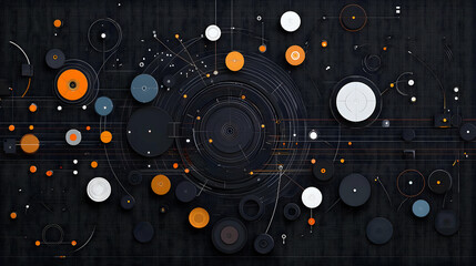 Abstract Geometric Design With Circles And Shapes On Dark Background