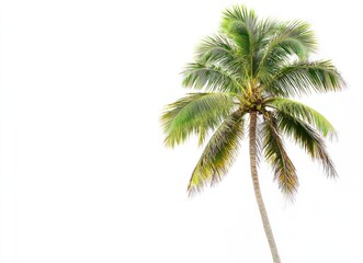 Isolated Coconut Palm Tree Against White Background for Tropical Themes
