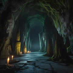 A dark stone cave