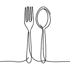 Minimalist line art fork and spoon illustration  
