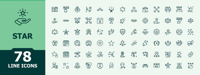 Star icon set in linear style. Containing decor, rank, quality, badge, favourite and more. Minimalist linear icons. Best modern icon set. Conceptual pictogram and infographic.