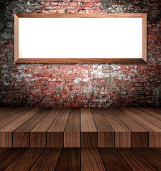 Empty photo frames on the brick wall