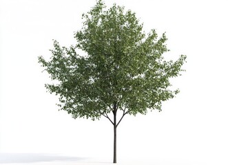 Obraz premium Isolated Deciduous Tree with Green Leaves and Shadow on White Background