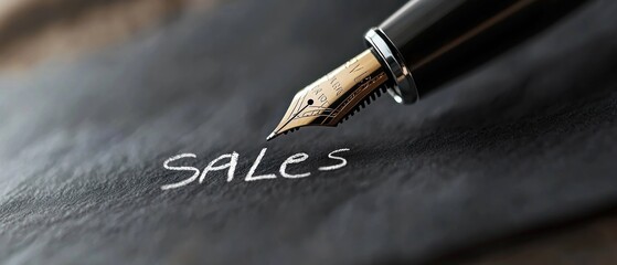 Sales word written with pen on dark surface
