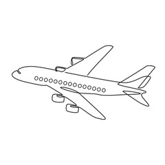 Plane vector illustration. Airplane simple pictogram isolated on white background. Passenger Airplane silhouette icon. Aircraft drawing. Travel symbol.