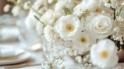 White flowers on a neutral table background, creating a soft and elegant setting for sentimental themes