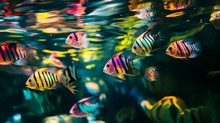 Zebra fish underwater displaying vibrant and unique striped patterns