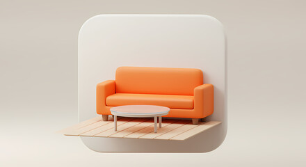 Orange Sofa  Coffee Table