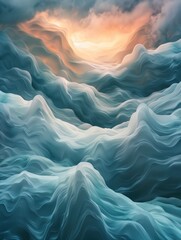 Obraz premium Soft pastel clouds fill the sky, creating a dreamy landscape bathed in gentle light