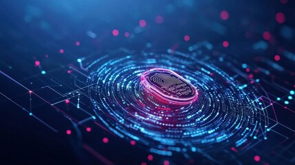 Fototapeta premium Glowing biometric symbols floating around a secure transaction icon
