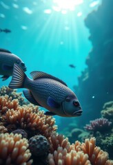 Celebrate world aquatic day with this vibrant underwater scene featuring colorful fish swimming among coral reef, highlighting marine biodiversity and ocean beauty.