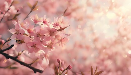 Naklejka premium Spring Blossom Background with Cherry Blossoms and Soft Bokeh Sky