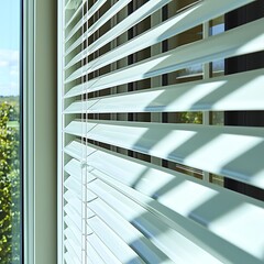 Obraz premium White blinds sunlight window view