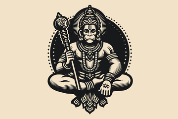 Obraz premium Vintage black engraving of Hanuman, the Hindu monkey god