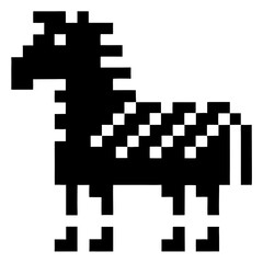 pixel art zebra illustration. The zebra is depicted in a simple, blocky style, reminiscent of 8-bit graphics