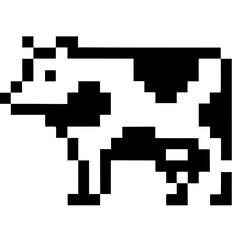 A pixelated black and white cow illustration