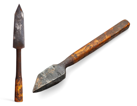 Rusty Old Metal Chisel with Wooden Handle on a Transparent Background