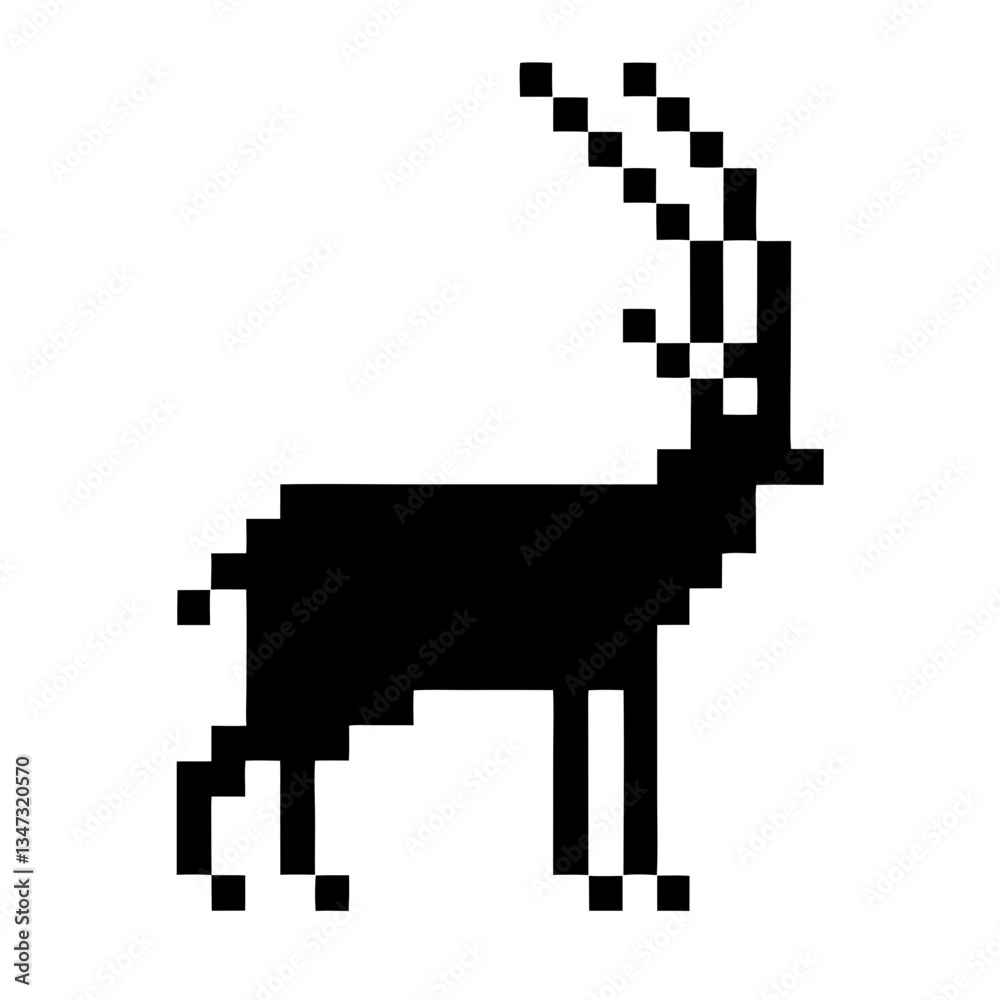 Fototapete a pixelated black ibex graphic stands out on the frame. it's a minimalist design with a retro, 8-bit