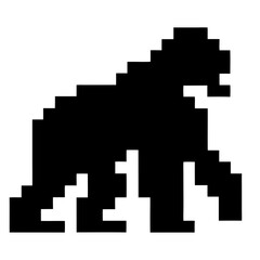 silhouette of a pixelated gorilla in black and white. The design style is reminiscent of retro video games