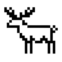 Fototapeta premium a pixelated representation of an deer with antlers, showcasing a minimalist style. The deer, rendered in a classic 8-bit aesthetic, looks to be at attention, ready to embark on its pixelated journey.
