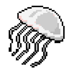 pixelated jellyfish, a unique and stylized representation of an aquatic creature in a digital format. This artwork showcases a jellyfish, its form defined by pixel art