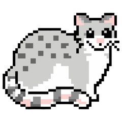 Fototapeta premium a cute pixel cat with spotted pattern, showing its characteristics and charm. The design is minimalist and adorable