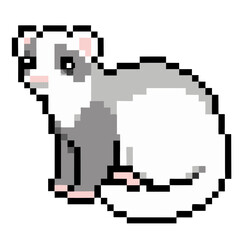 Fototapeta premium Pixel art ferret sitting, cute pet illustration