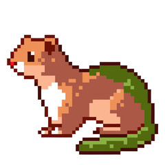 Fototapeta premium Pixel art hamster with green tail 