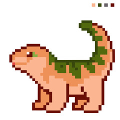 Fototapeta premium A pixelated dinosaur in a vibrant, unique style. This image showcases a charming creature, designed with simple shapes and bold colors