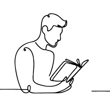 recommend clip art: Line art of a man reading a book  
