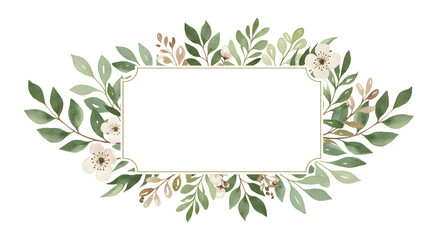 Floral Frame with Watercolor Leaves and Flowers for Wedding Invitation