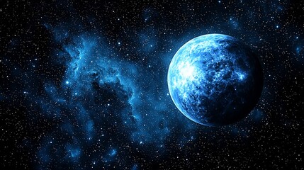 Blue Planet in Deep Space Nebula