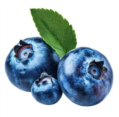 Obraz premium Fresh Blueberries with Green Leaf Isolated on White Background