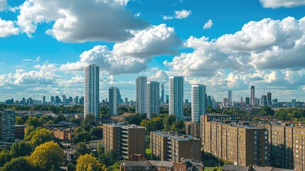 Obraz premium Contemporary London Apartment Building: A Stunning Architectural Landmark in Upton Park, East London Against a Dramatic Sky
