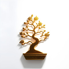 Fototapeta premium Bonsai tree gold metal icon on white background. Generative AI