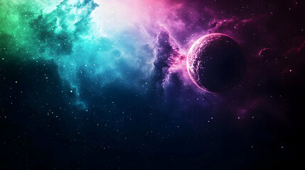 Obraz premium Colorful Nebula And Planet In Space With Stellar Dust And Glowing Stars