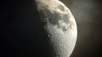 Naklejka premium The detailed surface of a gray colored moon shines brightly in space