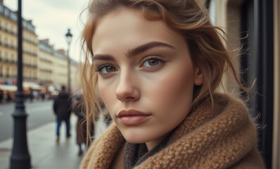 Young woman with soft features outdoors