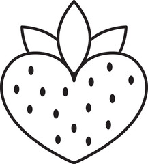 strawberry heart shaped icon, simple linear black and white icons, isolated on a white background, doodle and sketch style, hand drawing