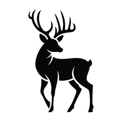 Deer Silhouette Vector - Elegant Stag with Antlers Isolated on White