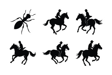 horse and rider galloping vector silhouette