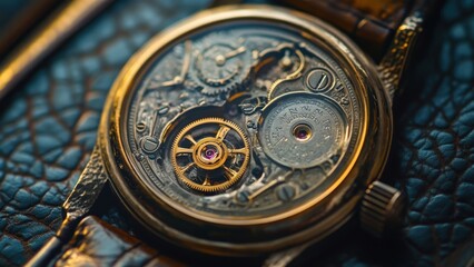 Obraz premium Intricate Details of a Vintage Mechanical Watch Movement