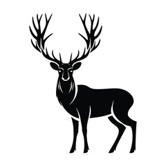 Obraz premium Deer Silhouette Vector - Elegant Stag with Antlers Isolated on White