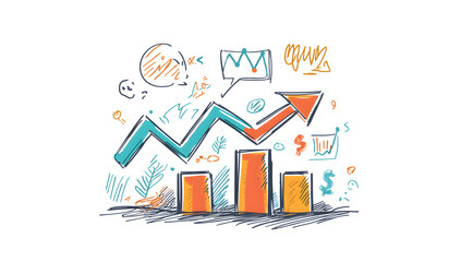 Fototapeta premium Upward Trend Hand-Drawn Growth Chart, Business Success, Financial Growth Illustration