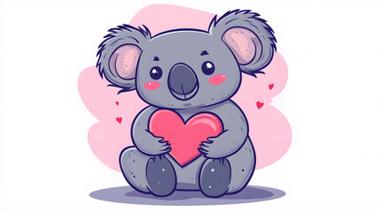 Obraz premium Adorable Koala Cartoon Holding Love Cartoon Vector Illustration