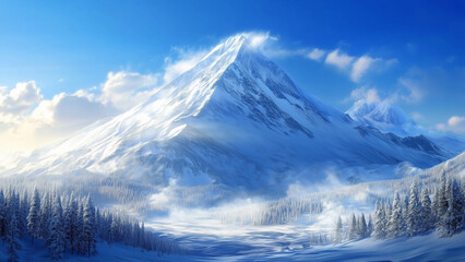 Obraz premium High-Altitude Snowy Landscape with Mystical Fog